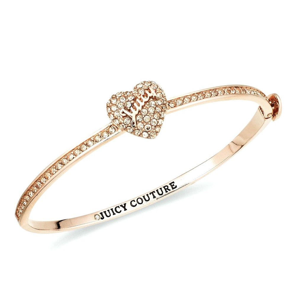 VALENTINE JUICY COUTURE Rose Gold pave heart signature Skinny Hinge bangle